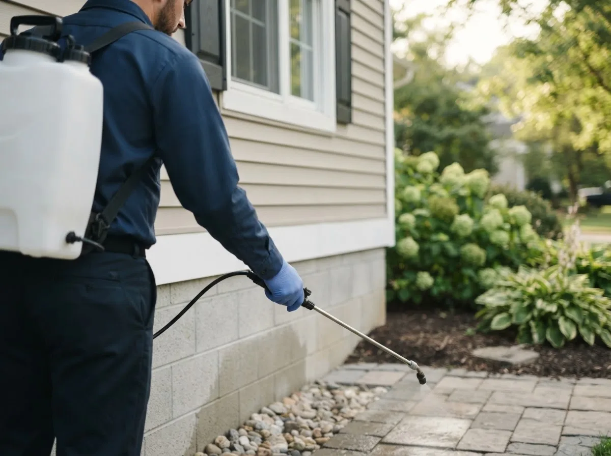 Pest control technician inspecting a home in Tyringham, MA
